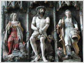 'Dieu Piteux' altarpiece (16th c.) with Sts. Martha & Marguerite, Église St-Étienne, Beauvais click for full-size image