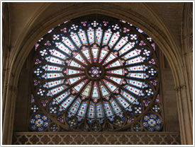 Sainte-Chapelle west rose (late 1250s with 19th c. glass), Abbey, St-Germer-de-Fly click for full-size image