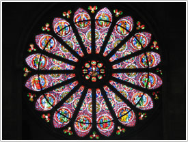 West end rose (12th c. with modern glass), Basilique St-Rémi, Reims click for full-size image