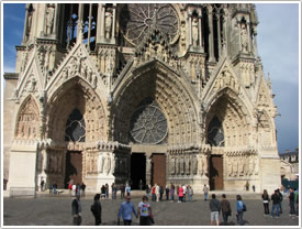 West façade (1241-c. 1280), lower levels & parvis, Reims Cathedral click for full-size image
