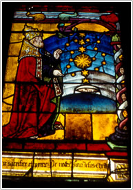 'God creating the sun & stars,' Genesis window, detail, &Eacute;glise Ste-Madeleine, Troyes