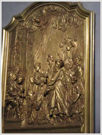 'Adoration on the Magi,' gilded wood (18th c.), south side of apse (closeup), Grenoble Cathedral