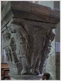 'Soldiers sleeping at Christ's tomb,' Romanesque capital, nave south side, &Eacute;glise Abbatiale St-Pierre, Mozac