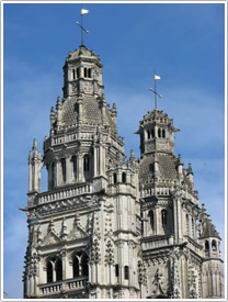 Towers, upper levels, from south, Tours Cathedral