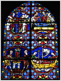 7th south ambulatory St-Martin window, right side, lower panels (13th c.), Tours Cathedral