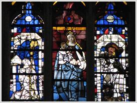 Glazed triforium window at east end (14th c.), Abbaye de la Trinit&eacute;, Vend&ocirc;me