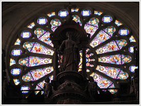 West rose & top of organ buffet, St-Eustache, Paris click for full-size image