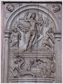 Choir stall panel 'The Resurrection' (detail, 1576), Le Mans
