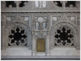 Base of white marble altar in Lady Chapel, Nantes Cathedral