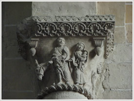 'Flight into Egypt,' Romanesque capital (12th c.), Lescar Cathedral