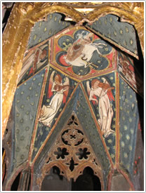 Angel musicians in high altar canopy (14th c.), Abbey-church, St-Savin