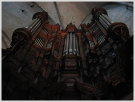 Renaissance organ (1523-55) from below, St-Bertrand-de-Comminges Cathedral