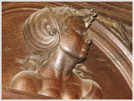 Choir screen, north side, female figure, St-Bertrand-de-Comminges Cathedral