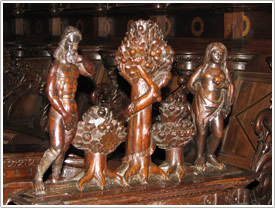 Adam & Eve on choir stalls, north side, St-Bertrand-de-Comminges Cathedral