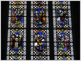 Lady Chapel, center window, 'Life of Christ' (1311), middle panes, Narbonne Cathedral