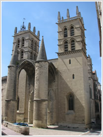 Cath&eacute;drale St-Pierre (14th c.), west front from southwest, Montpellier Cathedral