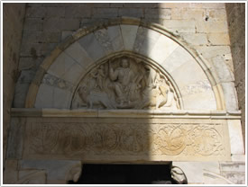 West door lintel (1178) & tympanum (13th c.), Maguelone Cathedral