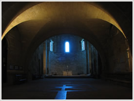 Nave (11th-12th c.), looking east, Maguelone Cathedral