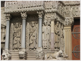 West front statues (1190) on left, Arles Cathedral
