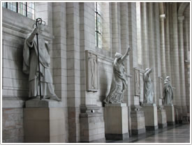 South nave aisle with 19th c. statues of saints, Arras Cathedral click for full-size image