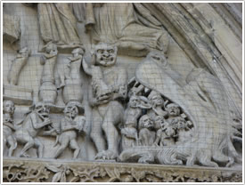 'Last Judgment,' right lower side, south portal tympanum (13th c.), St-Omer Cathedral
