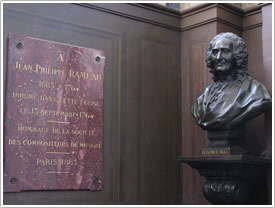 Rameau's tomb, Chapelle Ste-Cécile, 3rd south aisle chapel, St-Eustache, Paris click for full-size image