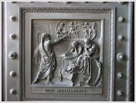 Bronze door bas-relief of Decalogue, adultery (Triqueti, 1838), Église-de-la-Madeleine, Paris click for full-size image