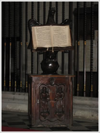 Le lutrin (18th c.) in choir, St-Flour Cathedral click for full-size image