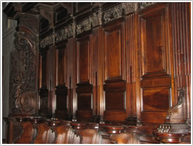 Choir stalls (18th c.), south chancel, Castres Cathedral click for full-size image