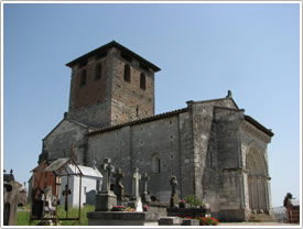 Approaching Église St-Michel (11th-12th c.) from northwest, Lescure click for full-size image