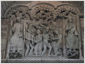 Tympanum of monk Theophilus (1130), Abbey Ste-Marie, Souillac click for full-size image