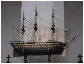 Ship on north nave pillar, St-Sauveur, La Rochelle click for full-size image