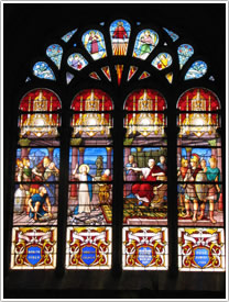 East end St-Eulalie window (1900), Église Ste-Eulalie, Benet click for full-size image