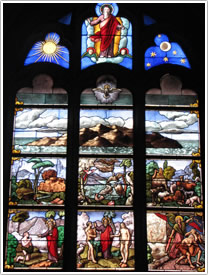 Creation window, 1st north nave chapel, St-Leu-St-Gilles, Paris click for full-size image
