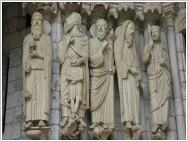 North porch, central portal, left side statues (1225), Chartres Cathedral click for full-size image