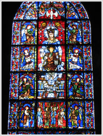 Window #14, south ambulatory, Blue Virgin (12th c.), Chartres Cathedral click for full-size image