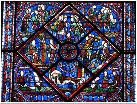 Window #61, north nave, Joseph, 1st rondel (13th c.), Chartres Cathedral click for full-size image