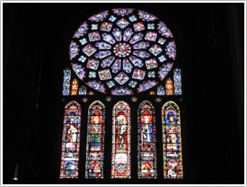 Window #145, north transept rose & lancets (c. 1230), Chartres Cathedral click for full-size image
