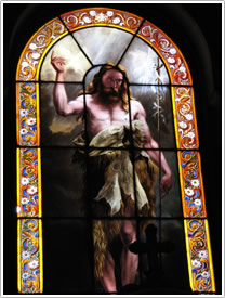 Nave, south aisle window, John the Baptist (Pujol, 19th c.), Église Ste-Élisabeth, Paris click for full-size image