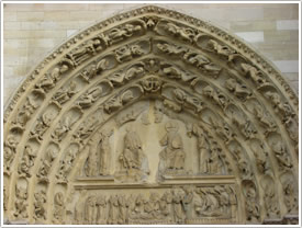 West front central portal tympanum (1170-95), Collégiale Notre-Dame, Mantes click for full-size image