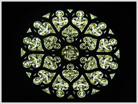 Flamboyant rose at west end (glass, 20th c.), Abbey St-Nicolas, St-Leu-d'Esserant click for full-size image