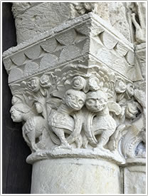West façade portal capital, right side (12th c.), St-Martin, Chadenac click for full-size image