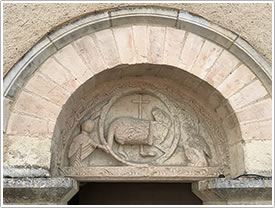North nave portal tympanum (c. 1126), St-Éloi, Chalivoy-Milon click for full-size image