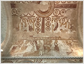 North choir upper frescoes & choir vault (2nd quarter 12th c.), St-Éloi, Chalivoy-Milon click for full-size image