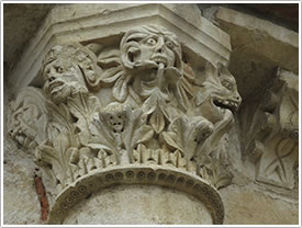 Capital (12th c.) on southeast choir chapel, St-Blaise, La Celle (near Bourges) click for full-size image