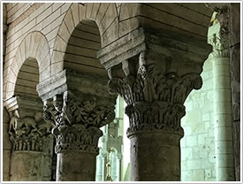 North choir columns & capitals (12th c.), St-Blaise, La Celle (near Bourges) click for full-size image
