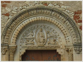 South nave portal tympanum (mid-12th c., rebuilt 1866), St-Michel, Chârost click for full-size image