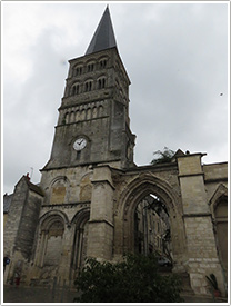 West front Ste-Croix bell-tower (1115-35) & west portal (early 16th c.), Notre-Dame, La Charité-sur-Loire click for full-size image