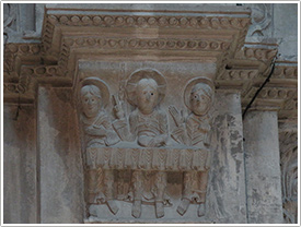 'Supper at  Emmaus' capital (12th c.), north choir, Chalon-sur-Saône Cathedral click for full-size image