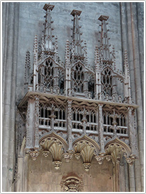 Stone canopy (15th c.) over bishop's throne, north choir, Chalon-sur-Saône Cathedral click for full-size image